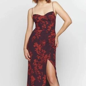 Reformation Burgundy Floral Maxi Dress
